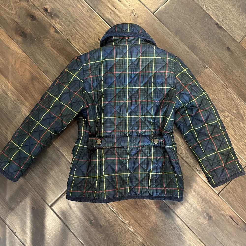 Girl’s Ralph Lauren Green Blue Plaid Quilted Snap Front Puffer Coat - Size 5 EUC - Picture 5 of 7